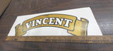 Vtg The Vincent Logo Gold Ribbon Motorcycle Sign Banner Wall Art Garage 21x7 1/2
