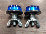 LICENSE PLATE BOLTS BLUE MINI REFLECTORS Wingnut Motorcycle Harley Honda Bobber