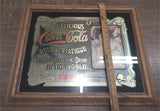 VTG Coca-Cola Wood Framed Advertisement 5 Cent Mirror Wall Art Picture 19x23