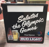Plastic Bud Light Beer Sign 1984 Olympic Games Advertisement Breweriana 17x17