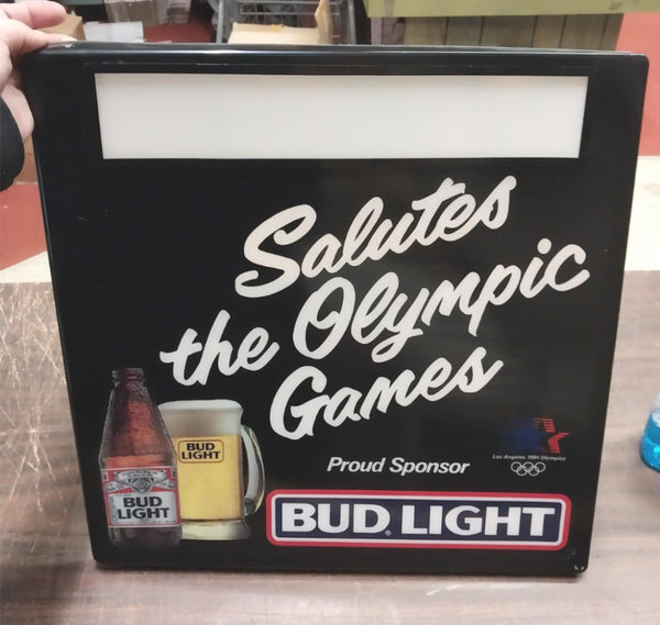 Plastic Bud Light Beer Sign 1984 Olympic Games Advertisement