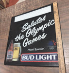 Plastic Bud Light Beer Sign 1984 Olympic Games Advertisement Breweriana 17x17