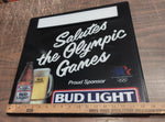 Plastic Bud Light Beer Sign 1984 Olympic Games Advertisement Breweriana 17x17