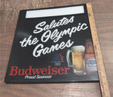 Plastic Budweiser Beer Sign 1984 Olympic Games Advertisement Breweriana 17x17