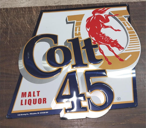 Colt 45 Malt Liquor Sign Tin Breweriana Man Cave Garage Bar Beer 22x22