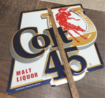 Colt 45 Malt Liquor Sign Tin Breweriana Man Cave Garage Bar Beer 22x22