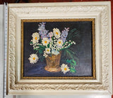 VTG Painting 1961 Antique Wood Frame Hand painted E. Emery Flowers Daisies