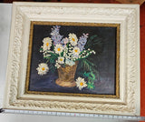VTG Painting 1961 Antique Wood Frame Hand painted E. Emery Flowers Daisies