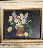 VTG Painting 1961 Antique Wood Frame Hand painted E. Emery Flowers Daisies