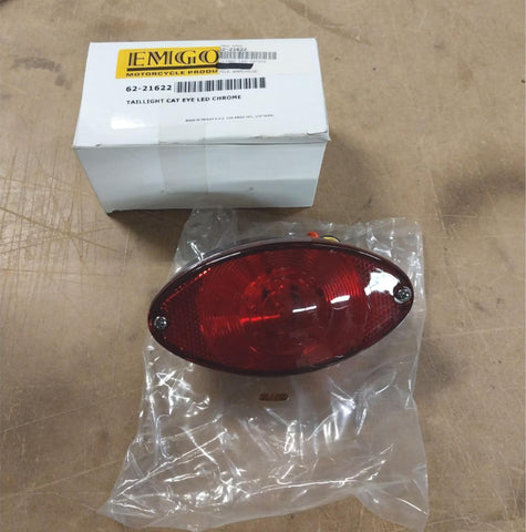 Classic Cat Eye LED Chrome Taillight EMGO 62-21622 12 Volt Red Lens Harley