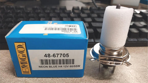 48-67005 EMGO Neon Blue H4 23v 60/55W Headlight Single Motorcycle NOS Light Bulb