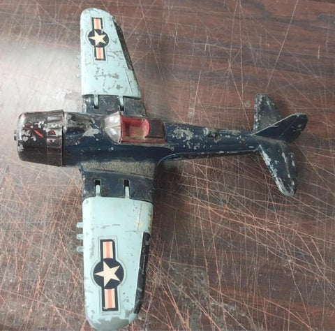 VTG Hubley Kiddie Toy WW2 Fighter Bomber Airplane Die Cast Working Landing