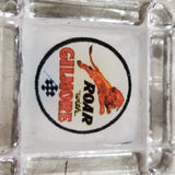 VTG Roar With Gilmore 4 1/8" x 4 1/8" Square Glass Ashtray Gas Oil Ad Tobacciana