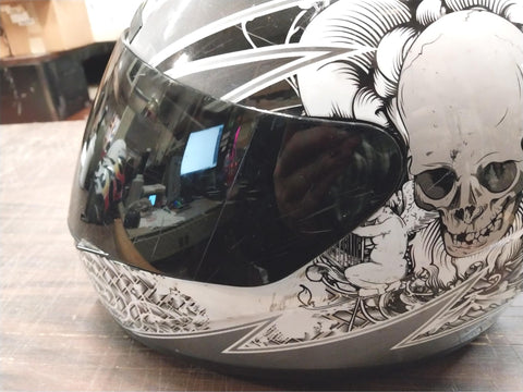 full face skull motorcycle helmets 1Storm Full Face Helmet Booster Black White Grey Skulls Motorcycle Str – cyclewarehouse.online