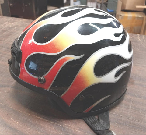 VTG Bieffe Half Motorcycle Helmet Black w/ Flames GR1000 Small DOT Vented