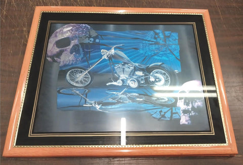 Greg Smith Custom Hardtail Motorcycle Framed Skull Picture Harley Chopper 20x16