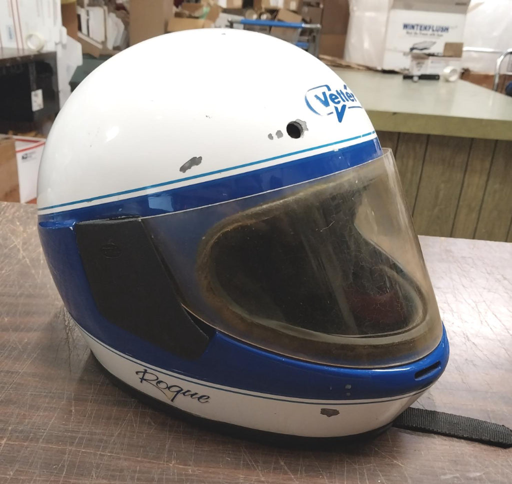 blue and white vintage motorcycle helmets Vetter Rogue Bell Dot Blue White Vintage Motorcycle Helmet Visor Full – cyclewarehouse.online