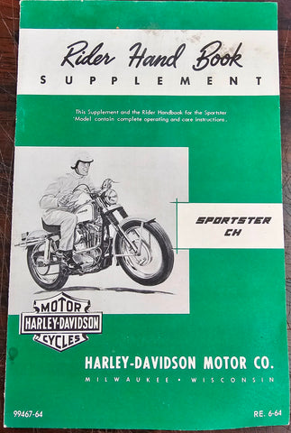 VTG 1960s Harley Davidson Sportster XLCH Riders Handbook Supplement Owner Manual