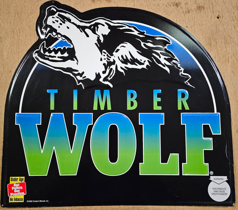VTG 1999 Timber Wolf Chewing Tobacco Metal Tin 17"x18" Store Advertising Sign