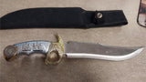 Vintage Large Fixed Blade Life Knife China Silver Gold Ships Cutlass Case