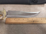 Vintage Large Fixed Blade Life Knife China Silver Gold Ships Cutlass Case