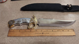 Vintage Large Fixed Blade Life Knife China Silver Gold Ships Cutlass Case