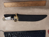 Vintage Large Fixed Blade Life Knife China Silver Gold Ships Cutlass Case