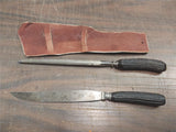 Vintage Cattaraugus Vanadium Knife Sharpener Bone? Handles Leather Holster