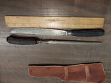 Vintage Cattaraugus Vanadium Knife Sharpener Bone? Handles Leather Holster