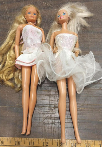 1960s Mattel Dressed Up Blonde Hair Blue Eyes Barbie White Glitter Dresses Tan
