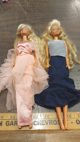 1960s Mattel Dining Blonde Hair Blue Eye Dinner Barbie Navy Blue Dress Pink Silk