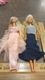 1960s Mattel Dining Blonde Hair Blue Eye Dinner Barbie Navy Blue Dress Pink Silk