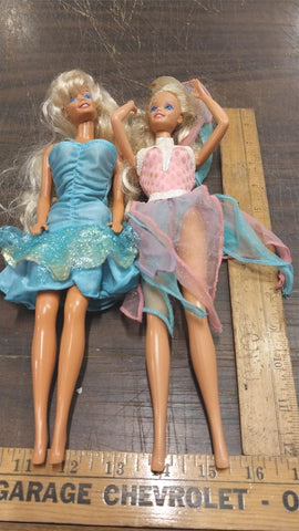 1960s Mattel Dance Party Barbie Blue Dress Pink Halter Hair Accessory Blonde