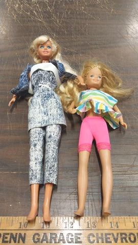 1970s Mattel Barbie Little Sister Denim Outfit Pink Short Blonde Hair Blue Eyes