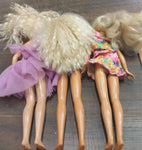 1980s Mattel 3 Party Girl Barbies Purple Dress Blue Swimsuit Summer Hiking Acces