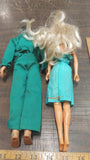 1990s Mattel Barbie Blue Eyes Blonde Ken Brown Ponytail Green Dress Pant Suit