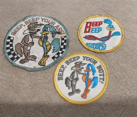 Vtg Mopar Muscle Car Plymouth Road Runner Set of 3 Patches Beep Beep