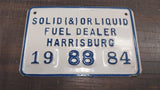 Vtg White Blue 1984 Solid Liquid Fuel Dealer Harrisburg Plates Tags Tin Oil