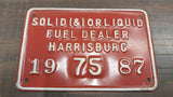 Vtg 1987 Maroon Solid Liquid Fuel Dealer Harrisburg Tin Sign Oil Gas Tags Plate