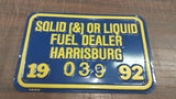 Vtg Blue Gold 1992 Tin Sign Solid Liquid Fuel Dealer Harrisburg Oil Tags Plate
