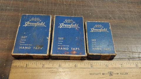 Vtg 3 Box Greenfield Tap Die Set Taper Plug Bottoming Hand Taps Tools Threads