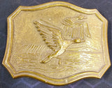 VTG Rare 1970s Flying Geese Ducks Solid Brass Hunting Wildlife Belt Buckle