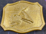 VTG Rare 1970s Flying Geese Ducks Solid Brass Hunting Wildlife Belt Buckle
