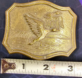 VTG Rare 1970s Flying Geese Ducks Solid Brass Hunting Wildlife Belt Buckle