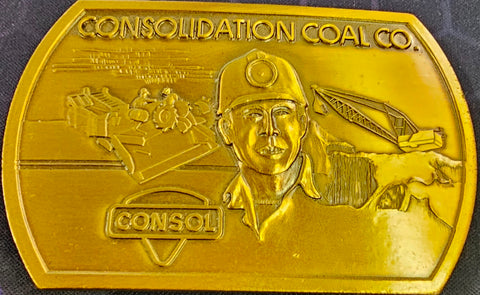 VTG 1982 Consol Coal Company Gold 3D Belt Buckle Jenkin Jones Mine Safety Award