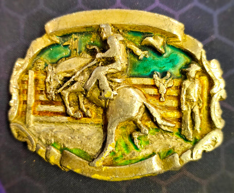 VTG 1981 Bergamot Brass Works Saddle Bronc Rodeo Ranch Cowboy Belt Buckle