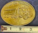 VTG "Keep on Trucking" Tanker Trucking Semi Truck Driver Brass Oval Belt Buckle