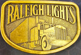 VTG 1970s Raleigh Lights Brass Belt Buckle Semi Truck Tractor Trailer Trucker