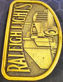 VTG 1970s Raleigh Lights Brass Belt Buckle Semi Truck Tractor Trailer Trucker