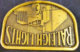 VTG 1970s Raleigh Lights Brass Belt Buckle Semi Truck Tractor Trailer Trucker